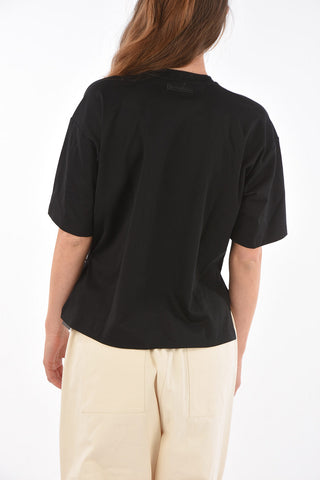 BLACK GOLD double splid side hem abstract embroidered TELIX t-shirt