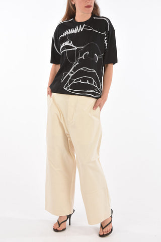 BLACK GOLD double splid side hem abstract embroidered TELIX t-shirt