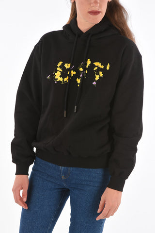 felpa hoodie FLOWER REG in cotone con ricamo fiori
