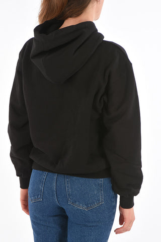 felpa hoodie FLOWER REG in cotone con ricamo fiori