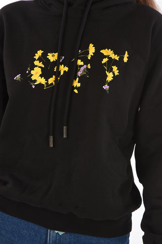 felpa hoodie FLOWER REG in cotone con ricamo fiori