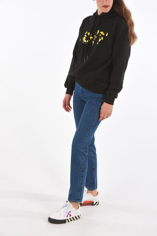 felpa hoodie FLOWER REG in cotone con ricamo fiori