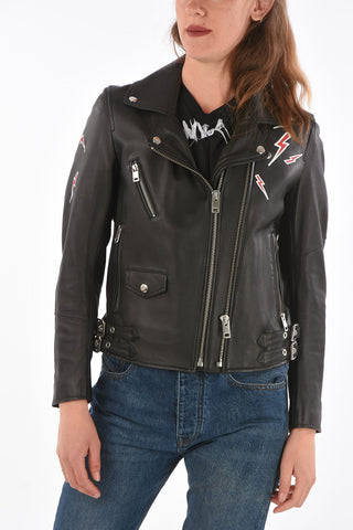 cropped leather CL-L-LYFA-BIGM biker jacket with print on the back