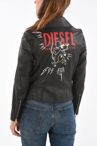 cropped leather CL-L-LYFA-BIGM biker jacket with print on the back