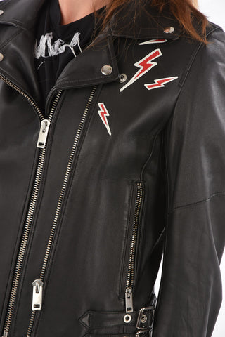 cropped leather CL-L-LYFA-BIGM biker jacket with print on the back