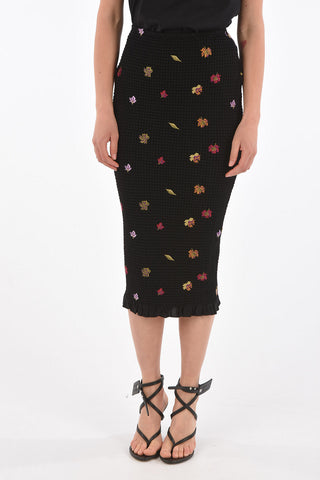 leaves embroidered knee lenght pencil skirt