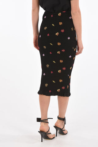 leaves embroidered knee lenght pencil skirt