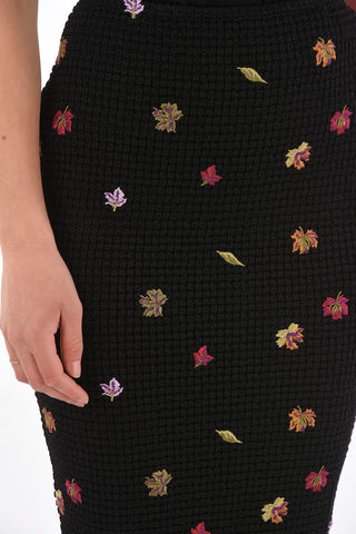 leaves embroidered knee lenght pencil skirt
