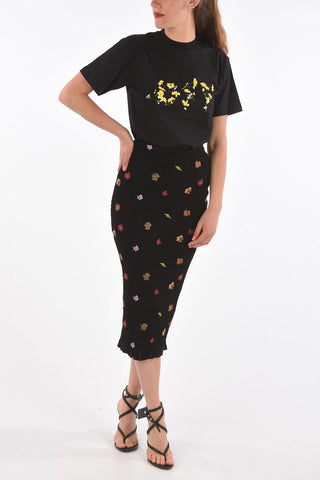 leaves embroidered knee lenght pencil skirt