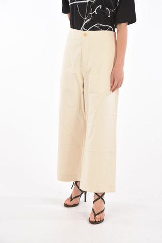 Pantaloni Wide Leg in cotone a 4 tasche con elastico in vita