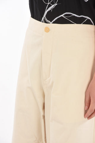 Pantaloni Wide Leg in cotone a 4 tasche con elastico in vita