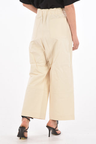 Pantaloni Wide Leg in cotone a 4 tasche con elastico in vita