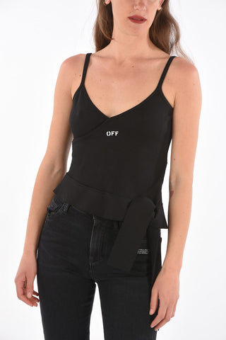 bow detail ribbed JERSEY VOLANT top
