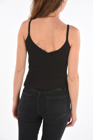 bow detail ribbed JERSEY VOLANT top