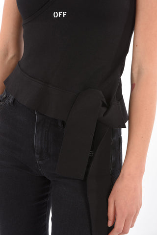 bow detail ribbed JERSEY VOLANT top