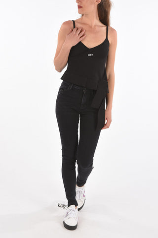 bow detail ribbed JERSEY VOLANT top