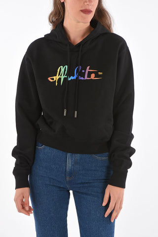 rainbow logo printed cropped hoodie