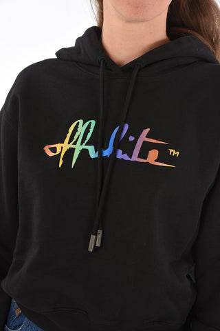 rainbow logo printed cropped hoodie