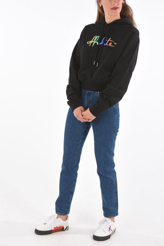 rainbow logo printed cropped hoodie