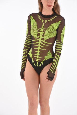 skeleton motif long sleeve sheer T-NOELAY-H bodysuit