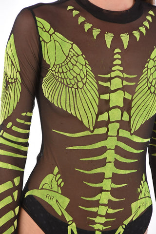 skeleton motif long sleeve sheer T-NOELAY-H bodysuit