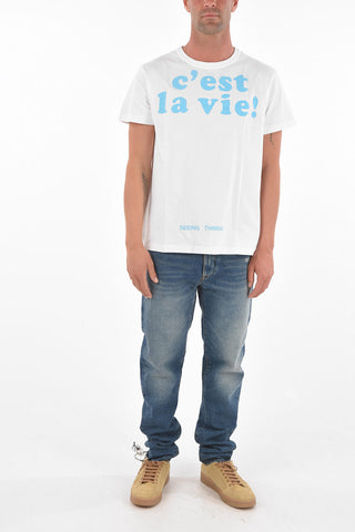 Flocked Printed C'EST LA VIE T-Shirt