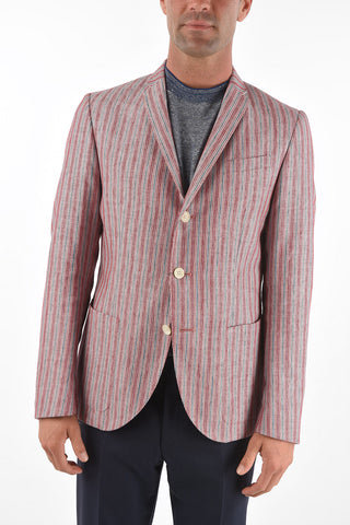Linen Blend 3-button Blazer with Striped Pattern