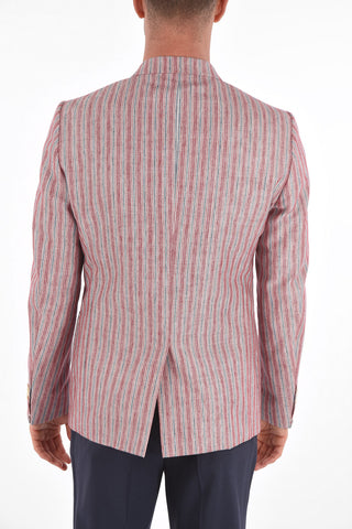 Linen Blend 3-button Blazer with Striped Pattern