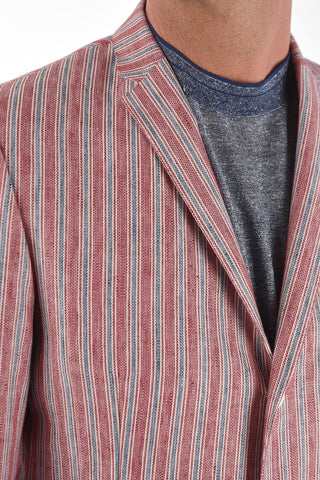 Linen Blend 3-button Blazer with Striped Pattern