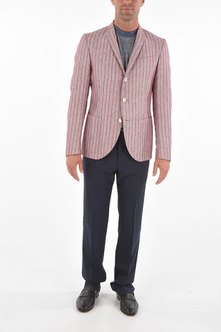 Linen Blend 3-button Blazer with Striped Pattern