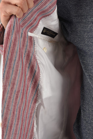 Linen Blend 3-button Blazer with Striped Pattern