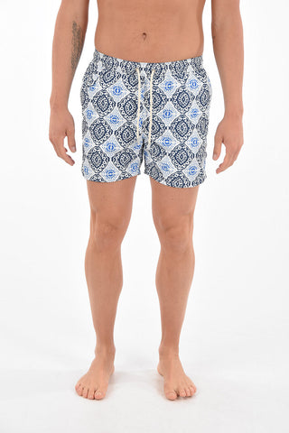 drawstring waist printed swim shorts