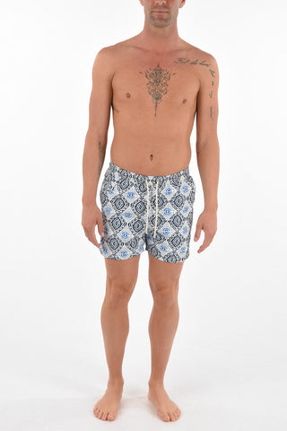 drawstring waist printed swim shorts