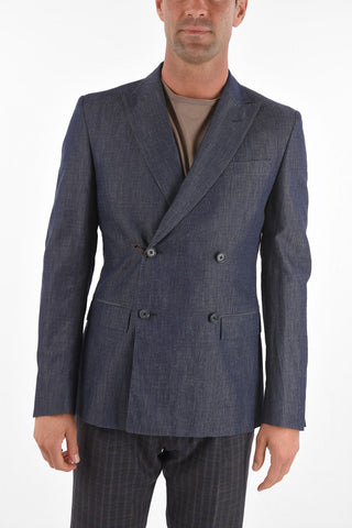 CC COLLECTION denim RESET side vents peak lapel 2-button blazer