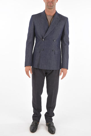 CC COLLECTION denim RESET side vents peak lapel 2-button blazer