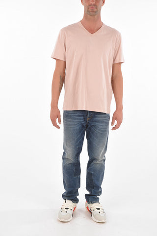 t-shirt a tinta unita con scollo a V