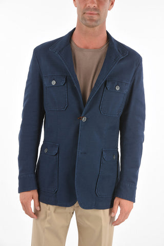 ID Blazer a 3 Bottoni in Cotone e Lino con Tasche a Toppa