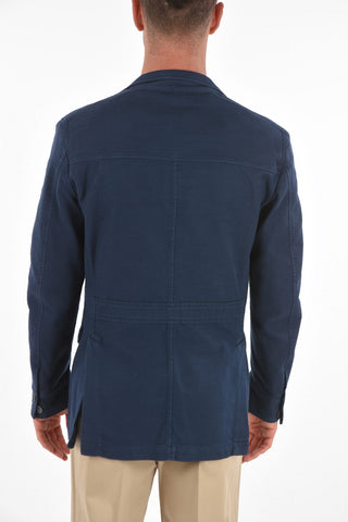 ID Blazer a 3 Bottoni in Cotone e Lino con Tasche a Toppa