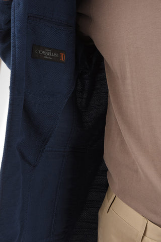 ID Blazer a 3 Bottoni in Cotone e Lino con Tasche a Toppa