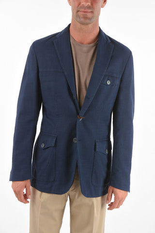ID Blazer a 3 Bottoni in Cotone e Lino con Tasche a Toppa