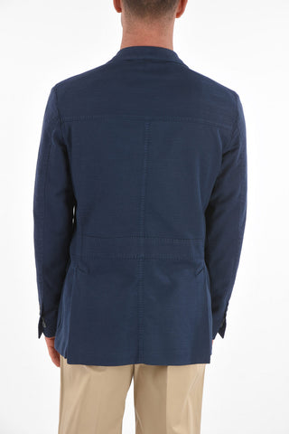 ID Blazer a 3 Bottoni in Cotone e Lino con Tasche a Toppa