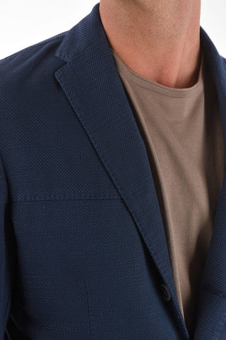 ID Blazer a 3 Bottoni in Cotone e Lino con Tasche a Toppa