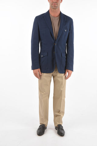 ID Blazer a 3 Bottoni in Cotone e Lino con Tasche a Toppa
