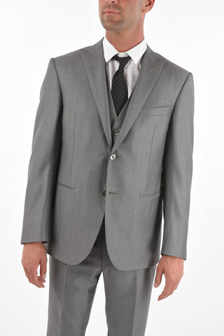 striped center vent peak lapel CERIM.ACADEMY 3 piece waistcoat suit