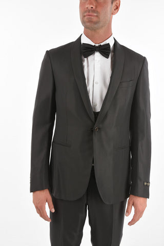 plain herringbone shawl lapel 3 piece waistcoat suit