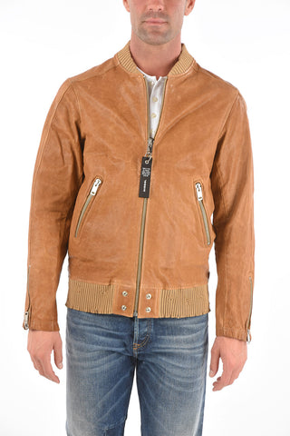 Distressed Detail L-DAVIDOV Leather Bomber Jacket