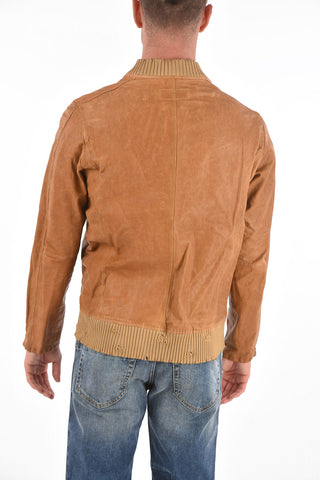 Distressed Detail L-DAVIDOV Leather Bomber Jacket
