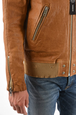 Distressed Detail L-DAVIDOV Leather Bomber Jacket