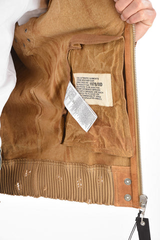Distressed Detail L-DAVIDOV Leather Bomber Jacket