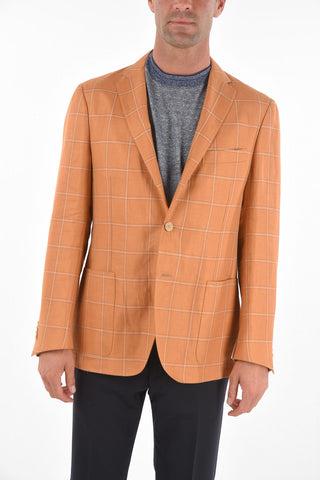 Flax Silk 3-button RESORT Blazer with Windowpane Pattern
